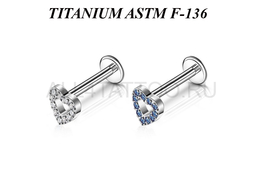 Лабрет из титана Ti Metal кристальное сердце