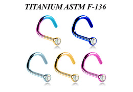 Титановый нострил анодированный Ti Metal с переливающимся фианитом