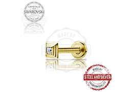 Лабрет Steel and Silver золотая пирамида с кристаллом Swarovski