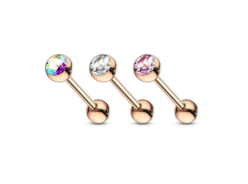 Штанга розовое золото со стразом