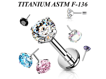Безрезьбовой лабрет из титана Ti Metal с фианитом