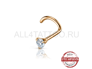 Нострил Steel and Silver с золотым покрытием и прозрачным кристаллом